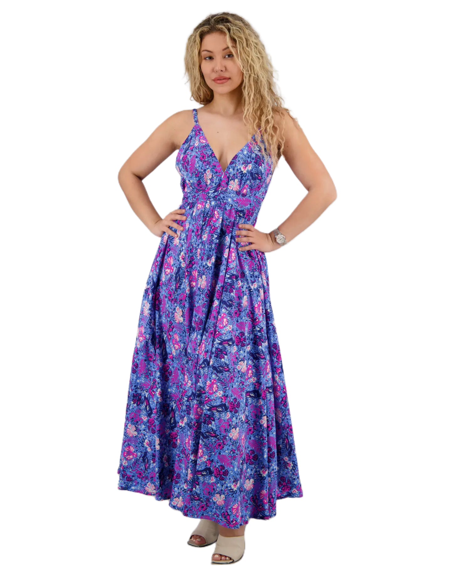 Bohemian Bloom Silk Maxi Dress with Tie Waist