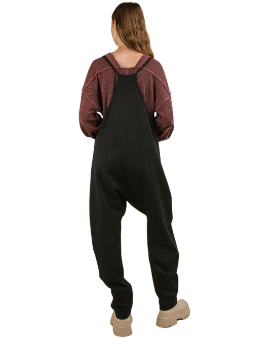 Black Quilted Relaxed Fit Pocket Jumpsuit